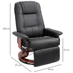 Fauteuil Relax Inclinable Repose-pieds Réglable Pivotant 360° Piètement Bois Revêtement PU Noir -Promos Fauteora Magasin fauteuil 9473797