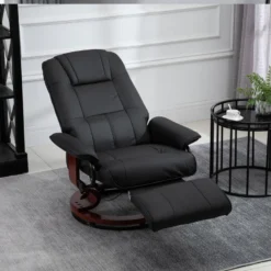Fauteuil Relax Inclinable Repose-pieds Réglable Pivotant 360° Piètement Bois Revêtement PU Noir -Promos Fauteora Magasin fauteuil 9473799