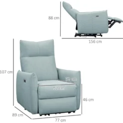 Fauteuil De Relaxation Inclinable électrique Avec Repose-pied Ajustable Tissu Aspect Lin Bleu Pastel -Promos Fauteora Magasin fauteuil 9473837