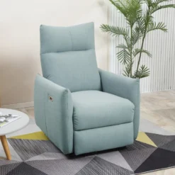 Fauteuil De Relaxation Inclinable électrique Avec Repose-pied Ajustable Tissu Aspect Lin Bleu Pastel -Promos Fauteora Magasin fauteuil 9473839