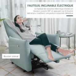 Fauteuil De Relaxation Inclinable électrique Avec Repose-pied Ajustable Tissu Aspect Lin Bleu Pastel -Promos Fauteora Magasin fauteuil 9473841