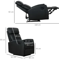 Fauteuil De Relaxation Inclinable 170° Avec Repose-pied Ajustable Revêtement Synthétique Noir -Promos Fauteora Magasin fauteuil 9473905