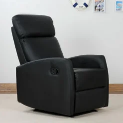 Fauteuil De Relaxation Inclinable 170° Avec Repose-pied Ajustable Revêtement Synthétique Noir -Promos Fauteora Magasin fauteuil 9473907