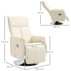 Fauteuil Relax Contemporain Inclinable Pivotant Grand Confort Revêtement Synthétique Crème -Promos Fauteora Magasin fauteuil 9473935