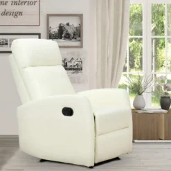 Fauteuil De Relaxation Inclinable 170° Avec Repose-pied Ajustable Revêtement Synthétique Crème