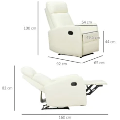 Fauteuil De Relaxation Inclinable 170° Avec Repose-pied Ajustable Revêtement Synthétique Crème -Promos Fauteora Magasin fauteuil 9473959