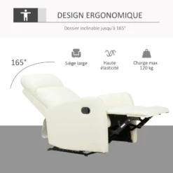 Fauteuil De Relaxation Inclinable 170° Avec Repose-pied Ajustable Revêtement Synthétique Crème -Promos Fauteora Magasin fauteuil 9473961