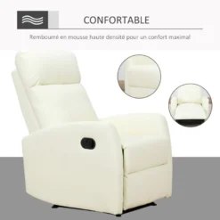 Fauteuil De Relaxation Inclinable 170° Avec Repose-pied Ajustable Revêtement Synthétique Crème -Promos Fauteora Magasin fauteuil 9473963
