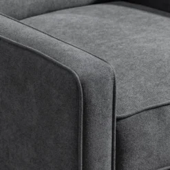 Fauteuil Inclinable Style Néo-rétro Dossier Capitonné 9 Boutons épais Garnissage Mousse Haute Densité Repose-pied Réglable Tissu Aspect Lin Gris -Promos Fauteora Magasin fauteuil 9473973