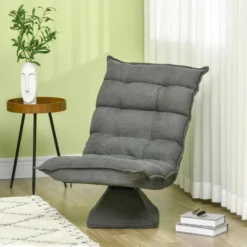 Fauteuil Relax Grand Confort Pivotant Inclinaison Réglable 5 Niv. épais Garnissage Mousse Haute Densité Tissu Velours Microfibre Gris