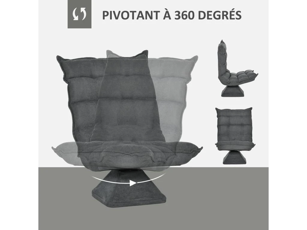 Fauteuil Relax Grand Confort Pivotant Inclinaison Réglable 5 Niv. épais Garnissage Mousse Haute Densité Tissu Velours Microfibre Gris 7 Fauteuil Relax Grand Confort Pivotant Inclinaison Réglable 5 Niv. épais Garnissage Mousse Haute Densité Tissu Velours Microfibre Gris – Image 5