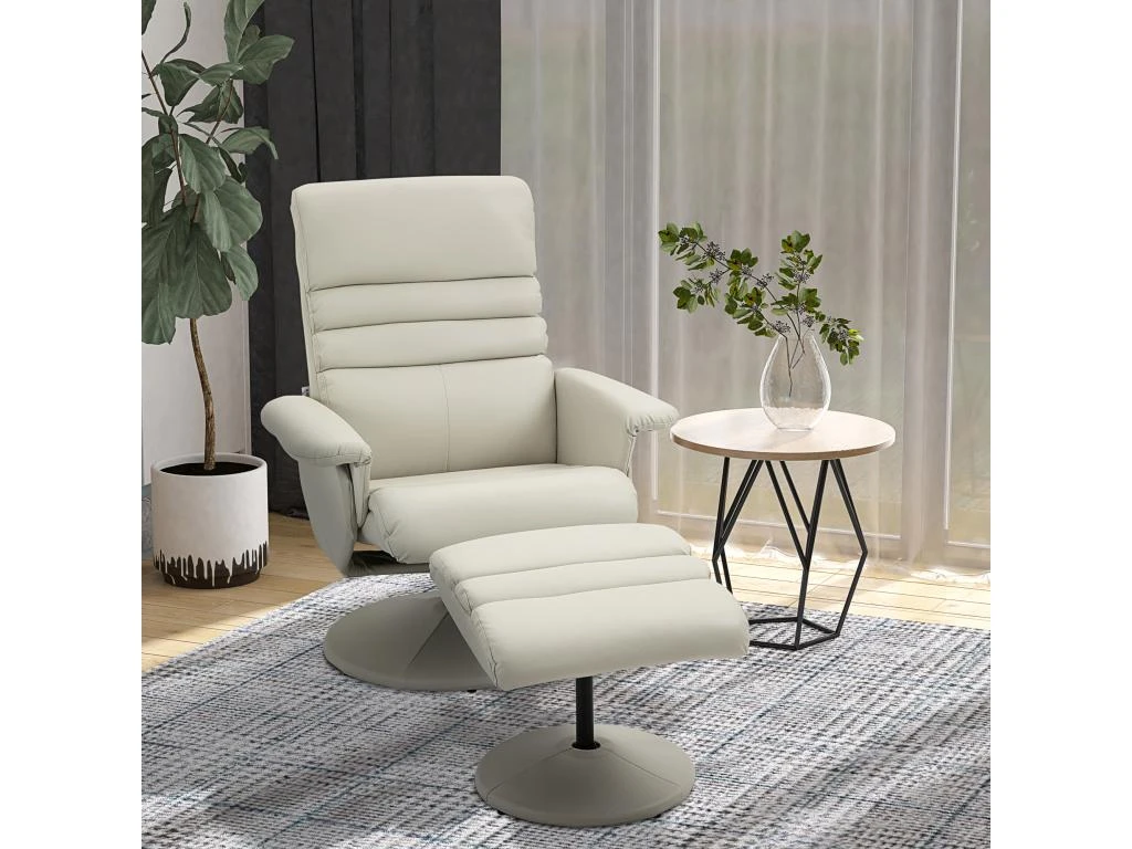 Fauteuil Relax Inclinable Pivotant Contemporain Avec Repose-pieds Grand Confort Revêtement Synthétique Crème 3 Fauteuil Relax Inclinable Pivotant Contemporain Avec Repose-pieds Grand Confort Revêtement Synthétique Crème