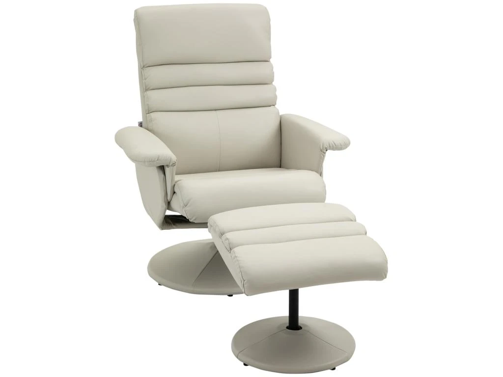 Fauteuil Relax Inclinable Pivotant Contemporain Avec Repose-pieds Grand Confort Revêtement Synthétique Crème 4 Fauteuil Relax Inclinable Pivotant Contemporain Avec Repose-pieds Grand Confort Revêtement Synthétique Crème – Image 2