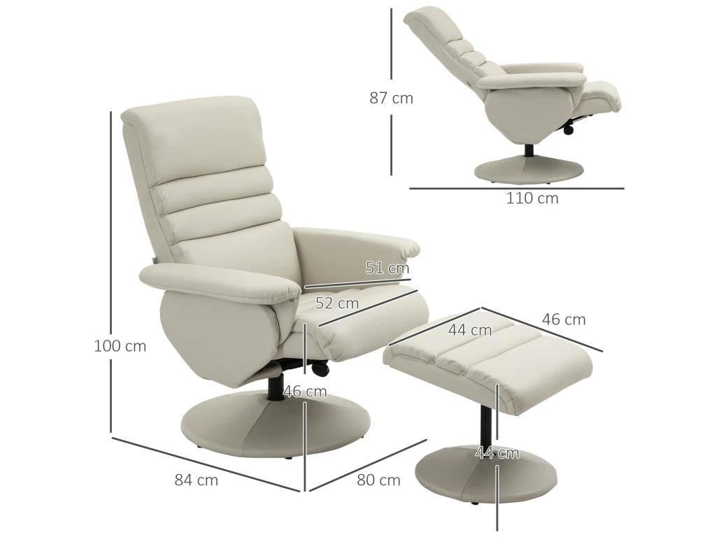 Fauteuil Relax Inclinable Pivotant Contemporain Avec Repose-pieds Grand Confort Revêtement Synthétique Crème 5 Fauteuil Relax Inclinable Pivotant Contemporain Avec Repose-pieds Grand Confort Revêtement Synthétique Crème – Image 3