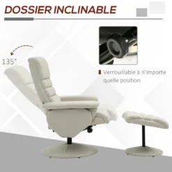 Fauteuil Relax Inclinable Pivotant Contemporain Avec Repose-pieds Grand Confort Revêtement Synthétique Crème 10 Fauteuil Relax Inclinable Pivotant Contemporain Avec Repose-pieds Grand Confort Revêtement Synthétique Crème -Promos Fauteora Magasin fauteuil 9474043