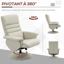 Fauteuil Relax Inclinable Pivotant Contemporain Avec Repose-pieds Grand Confort Revêtement Synthétique Crème 11 Fauteuil Relax Inclinable Pivotant Contemporain Avec Repose-pieds Grand Confort Revêtement Synthétique Crème -Promos Fauteora Magasin fauteuil 9474045