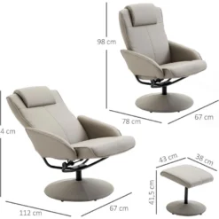 Fauteuil Relax Inclinable Style Contemporain Avec Repose-pieds Revêtement Synthétique Acier Gris -Promos Fauteora Magasin fauteuil 9474101