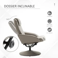 Fauteuil Relax Inclinable Style Contemporain Avec Repose-pieds Revêtement Synthétique Acier Gris -Promos Fauteora Magasin fauteuil 9474103
