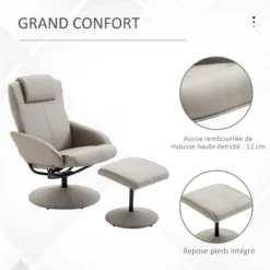 Fauteuil Relax Inclinable Style Contemporain Avec Repose-pieds Revêtement Synthétique Acier Gris -Promos Fauteora Magasin fauteuil 9474105