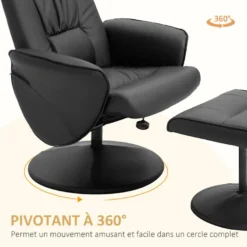 Fauteuil Relax Inclinable Pivotant Style Contemporain Avec Repose-pied Revêtement Synthétique Noir -Promos Fauteora Magasin fauteuil 9474113