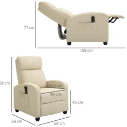 Fauteuil De Relaxation Et Massage Inclinaison Dossier Repose-pied Réglable Revêtement Synthétique Crème -Promos Fauteora Magasin fauteuil 9474921
