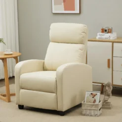 Fauteuil De Relaxation Et Massage Inclinaison Dossier Repose-pied Réglable Revêtement Synthétique Crème -Promos Fauteora Magasin fauteuil 9474925
