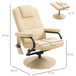 Fauteuil De Massage Et Relaxation électrique Pivotant Inclinable Avec Repose-pied Revêtement Synthétique Beige -Promos Fauteora Magasin fauteuil 9474931