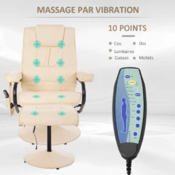 Fauteuil De Massage Et Relaxation électrique Pivotant Inclinable Avec Repose-pied Revêtement Synthétique Beige -Promos Fauteora Magasin fauteuil 9474933