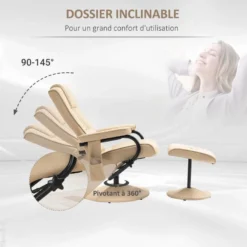 Fauteuil De Massage Et Relaxation électrique Pivotant Inclinable Avec Repose-pied Revêtement Synthétique Beige -Promos Fauteora Magasin fauteuil 9474935
