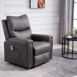 Fauteuil Releveur De Massage électrique Fauteuil De Relaxation Inclinable Avec Repose-pied Télécommande Revêtement Synthétique Tissu 86 X 92,5 X 104 Gris