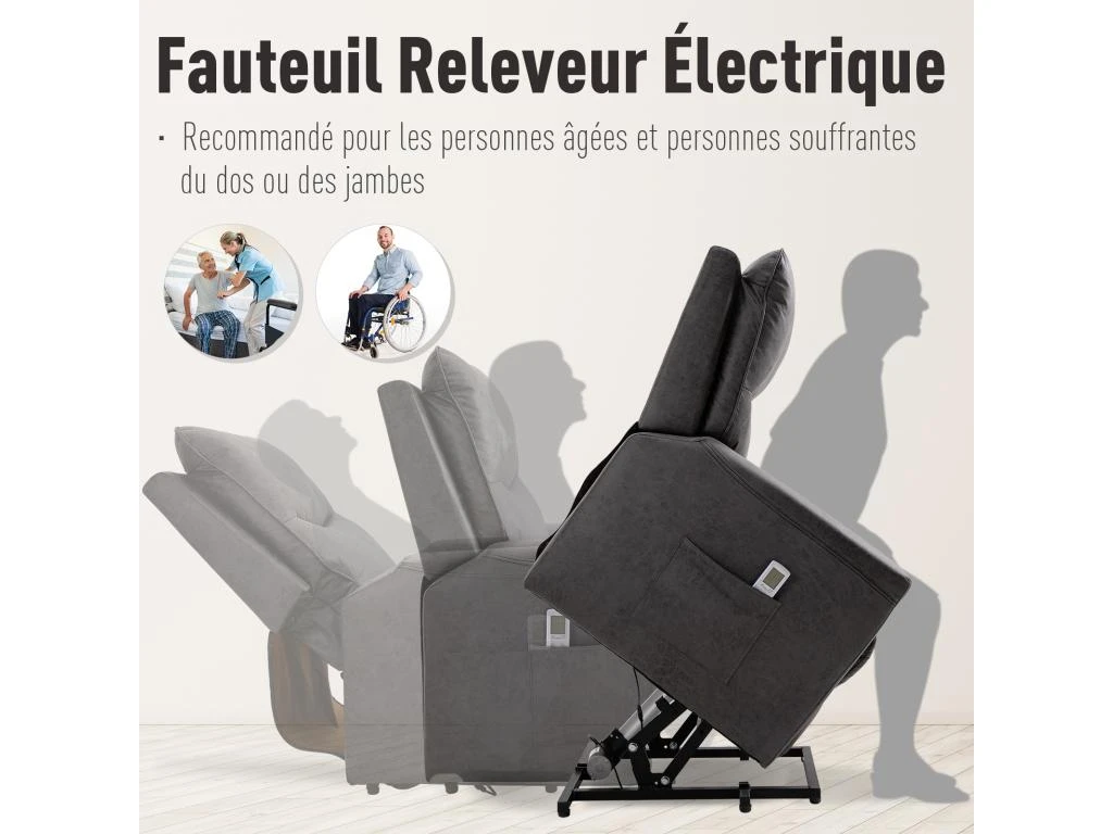 Fauteuil Releveur De Massage électrique Fauteuil De Relaxation Inclinable Avec Repose-pied Télécommande Revêtement Synthétique Tissu 86 X 92,5 X 104 Gris 6 Fauteuil Releveur De Massage électrique Fauteuil De Relaxation Inclinable Avec Repose-pied Télécommande Revêtement Synthétique Tissu 86 X 92,5 X 104 Gris – Image 4