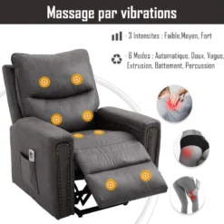 Fauteuil Releveur De Massage électrique Fauteuil De Relaxation Inclinable Avec Repose-pied Télécommande Revêtement Synthétique Tissu 86 X 92,5 X 104 Gris 11 Fauteuil Releveur De Massage électrique Fauteuil De Relaxation Inclinable Avec Repose-pied Télécommande Revêtement Synthétique Tissu 86 X 92,5 X 104 Gris -Promos Fauteora Magasin fauteuil 9474955