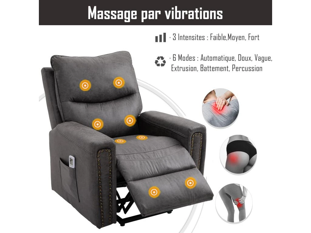 Fauteuil Releveur De Massage électrique Fauteuil De Relaxation Inclinable Avec Repose-pied Télécommande Revêtement Synthétique Tissu 86 X 92,5 X 104 Gris 7 Fauteuil Releveur De Massage électrique Fauteuil De Relaxation Inclinable Avec Repose-pied Télécommande Revêtement Synthétique Tissu 86 X 92,5 X 104 Gris – Image 5
