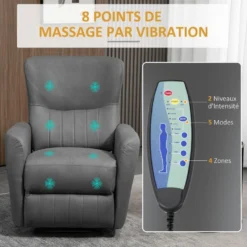 Fauteuil De Relaxation Inclinable 8 Points De Massage Repose-pied Ajustable Microfibre Polyester Gris 11 Fauteuil De Relaxation Inclinable 8 Points De Massage Repose-pied Ajustable Microfibre Polyester Gris -Promos Fauteora Magasin fauteuil 9474985