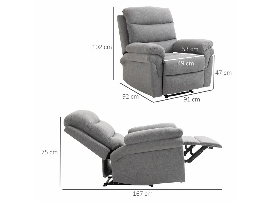 Fauteuil De Relaxation Inclinable Manuel Avec Repose-pied Ajustable Tissu Polyester Aspect Lin Gris Clair Chiné 5 Fauteuil De Relaxation Inclinable Manuel Avec Repose-pied Ajustable Tissu Polyester Aspect Lin Gris Clair Chiné – Image 3