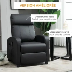 Fauteuil De Relaxation Et Massage Inclinaison Dossier Repose-pied Réglable Revêtement Synthétique Noir -Promos Fauteora Magasin fauteuil 9475013