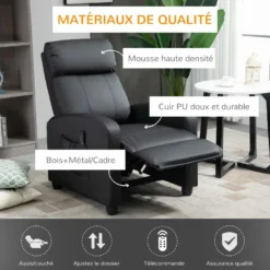Fauteuil De Relaxation Et Massage Inclinaison Dossier Repose-pied Réglable Revêtement Synthétique Noir -Promos Fauteora Magasin fauteuil 9475015