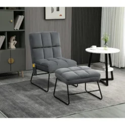 Fauteuil De Massage Avec Repose-pied - Style Néo-rétro Capitonné - Châssis Acier Noir Aspect Velours Gris