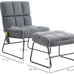 Fauteuil De Massage Avec Repose-pied - Style Néo-rétro Capitonné - Châssis Acier Noir Aspect Velours Gris -Promos Fauteora Magasin fauteuil 9475021