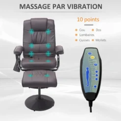 Fauteuil De Massage Et Relaxation électrique Pivotant Inclinable Avec Repose-pied Revêtement Synthétique Chocolat -Promos Fauteora Magasin fauteuil 9475043
