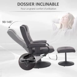 Fauteuil De Massage Et Relaxation électrique Pivotant Inclinable Avec Repose-pied Revêtement Synthétique Chocolat -Promos Fauteora Magasin fauteuil 9475045
