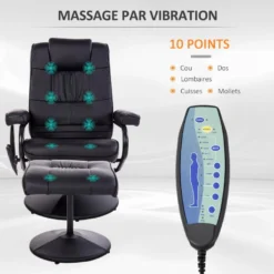 Fauteuil De Massage Et Relaxation électrique Pivotant Inclinable Avec Repose-pied Revêtement Synthétique Noir -Promos Fauteora Magasin fauteuil 9475103