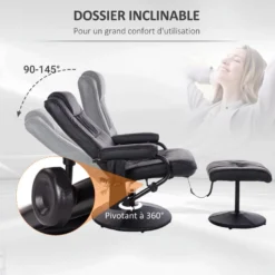 Fauteuil De Massage Et Relaxation électrique Pivotant Inclinable Avec Repose-pied Revêtement Synthétique Noir -Promos Fauteora Magasin fauteuil 9475105
