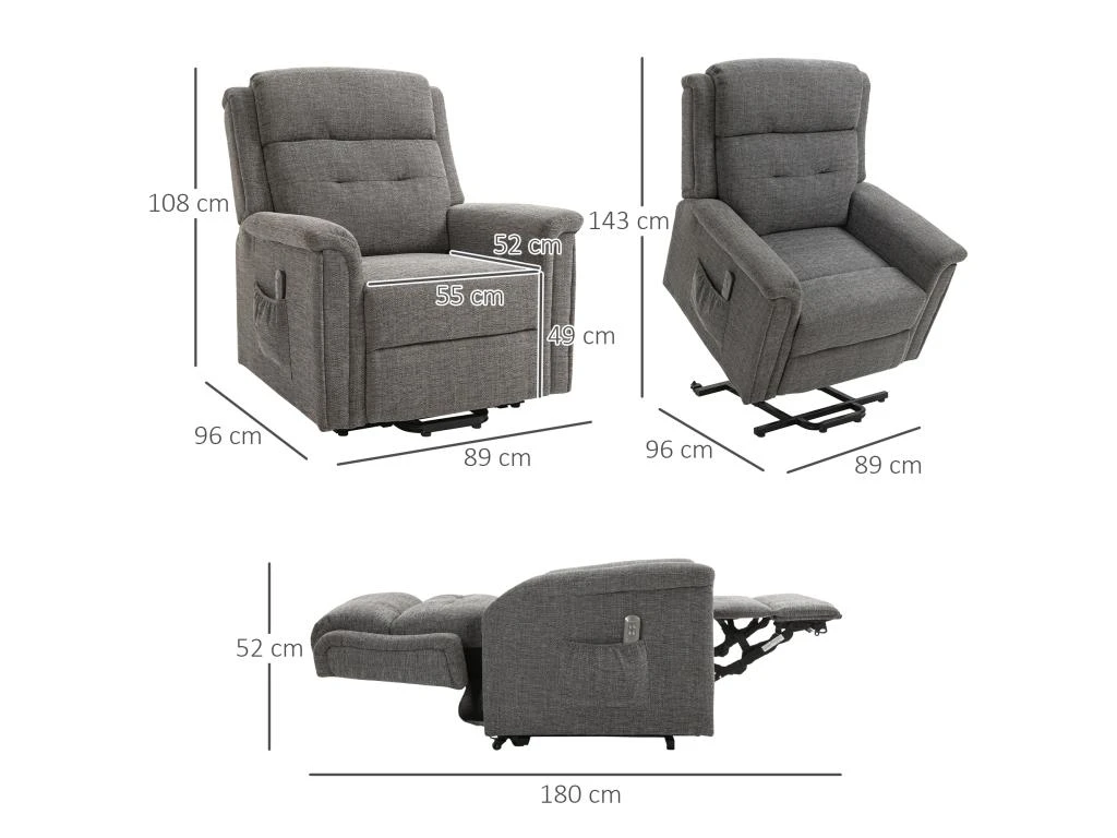 Fauteuil Releveur électrique Inclinable - Repose-pied Ajustable - Télécommande - Fauteuil De Relaxation - Tissu Polyester Aspect Lin Gris Chiné 5 Fauteuil Releveur électrique Inclinable - Repose-pied Ajustable - Télécommande - Fauteuil De Relaxation - Tissu Polyester Aspect Lin Gris Chiné – Image 3
