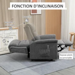 Fauteuil Releveur électrique Inclinable - Repose-pied Ajustable - Télécommande - Fauteuil De Relaxation - Tissu Polyester Aspect Lin Gris Chiné 11 Fauteuil Releveur électrique Inclinable - Repose-pied Ajustable - Télécommande - Fauteuil De Relaxation - Tissu Polyester Aspect Lin Gris Chiné -Promos Fauteora Magasin fauteuil 9485173