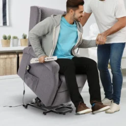 Fauteuil De Relaxation électrique Fauteuil Releveur Inclinable Avec Repose-pied Ajustable Lin Gris Chiné -Promos Fauteora Magasin fauteuil 9485267