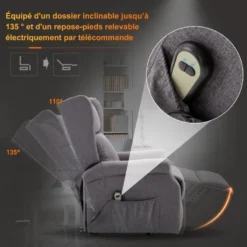 Fauteuil De Relaxation électrique Fauteuil Releveur Inclinable Avec Repose-pied Ajustable Lin Gris Chiné -Promos Fauteora Magasin fauteuil 9485269