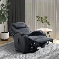 Fauteuil Releveur électrique Fauteuil De Relaxation Inclinable Repose-pied Relevable Grand Confort Télécommande Revêtement Synthétique Noir