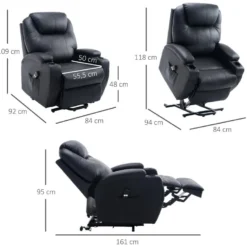 Fauteuil Releveur électrique Fauteuil De Relaxation Inclinable Repose-pied Relevable Grand Confort Télécommande Revêtement Synthétique Noir -Promos Fauteora Magasin fauteuil 9485295