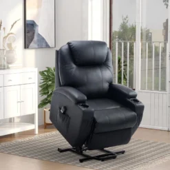 Fauteuil Releveur électrique Fauteuil De Relaxation Inclinable Repose-pied Relevable Grand Confort Télécommande Revêtement Synthétique Noir -Promos Fauteora Magasin fauteuil 9485297
